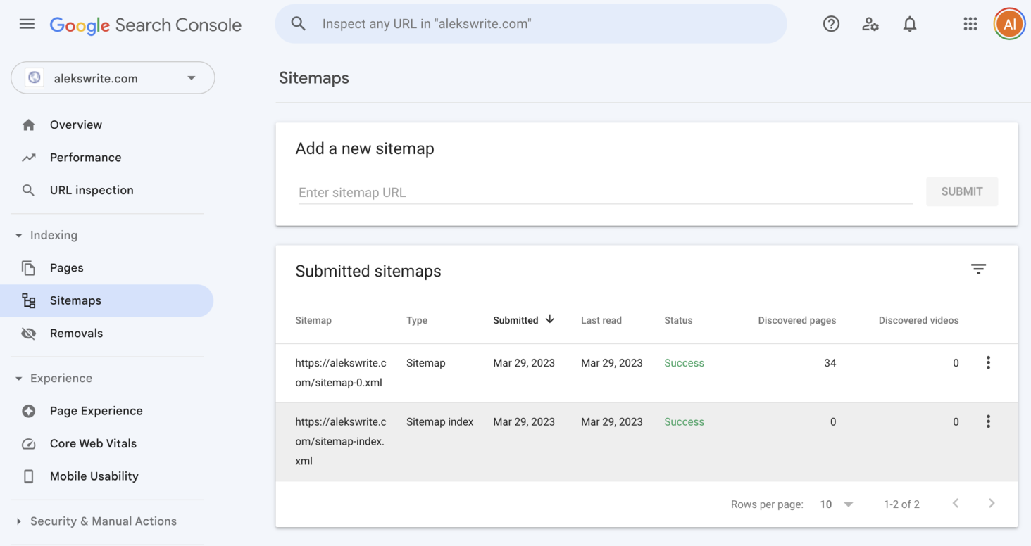 Sitemaps in Google Search Console